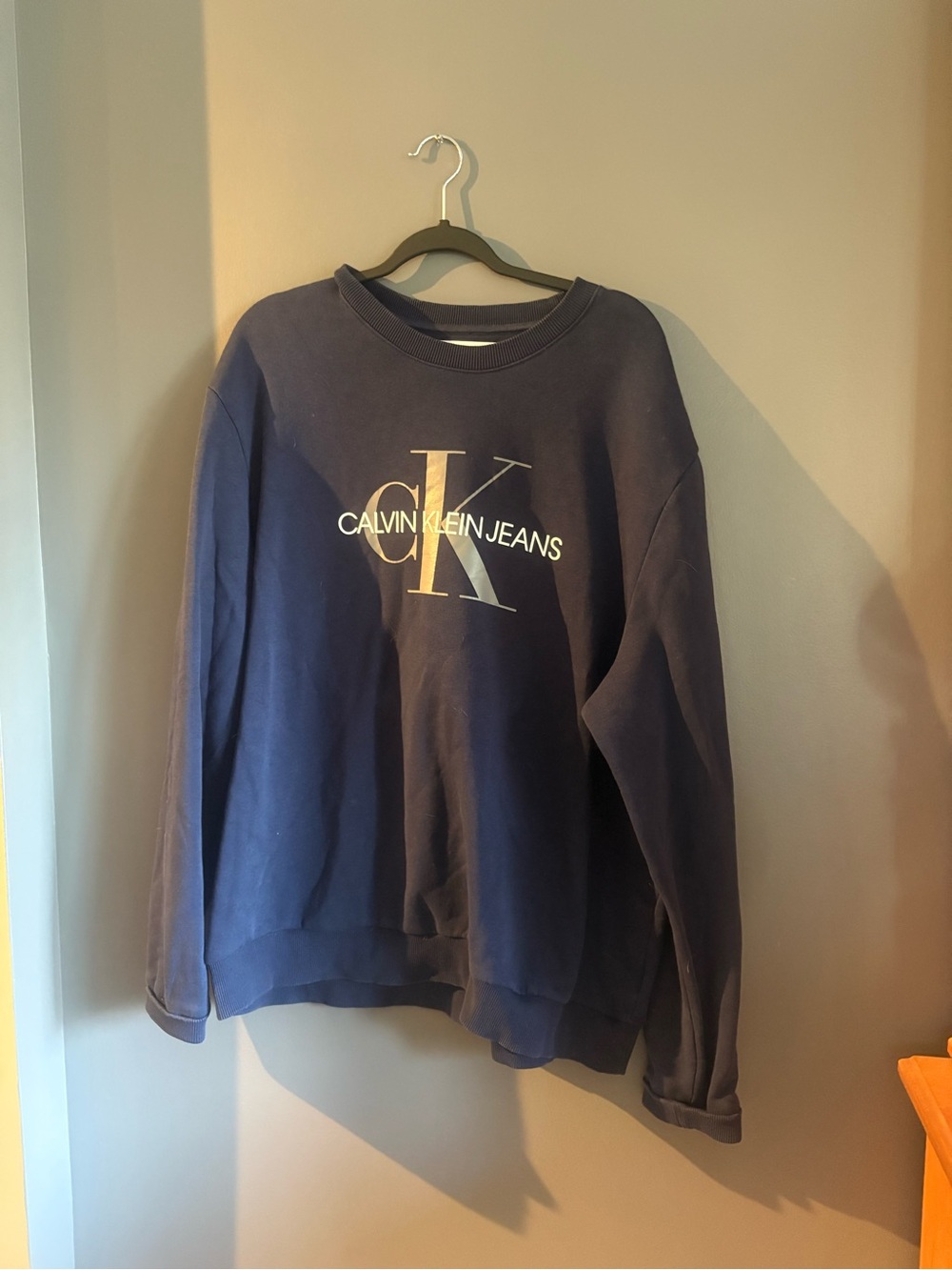 Calvin Klein Jeans Navy Crewneck Sweatshirt with Gold CK Logo